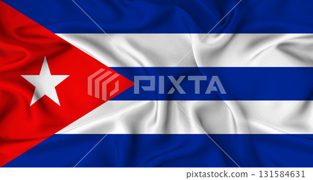 Realistic Cuba flag waving. Close up of flag of Cuba with cloth texture Realistic Cuba flag waving. Close up of flag of Cuba with cloth texture 131584631