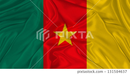 Flag of Cameroon with cloth texture. Close up of Cameroon flag waving 131584637