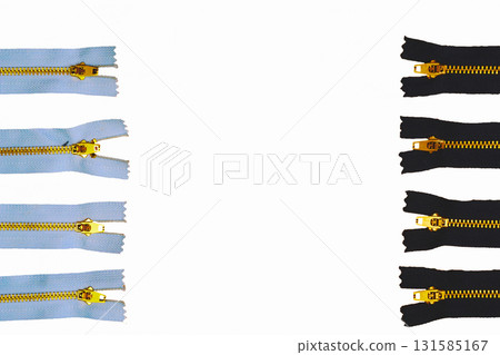 Black blue zippers for clothes isolated on white Black blue zippers for clothes isolated on white 131585167