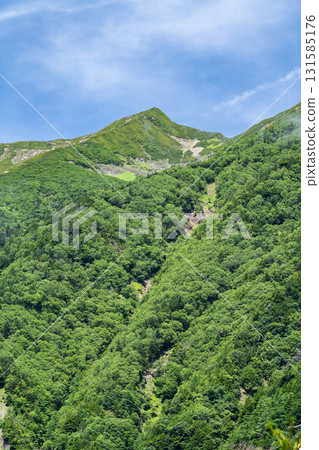 從聖澤山步道的山口眺望聖山(奧聖山)。攀登南阿爾卑斯山的聖岳。 從聖澤山步道的山口眺望聖山(奧聖山)。攀登南阿爾卑斯山的聖岳。 131585176