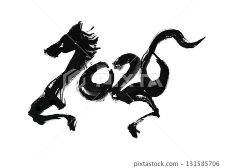 水墨風馬毛筆人物插圖新年賀卡材料 水墨風馬毛筆人物插圖新年賀卡材料 131585706
