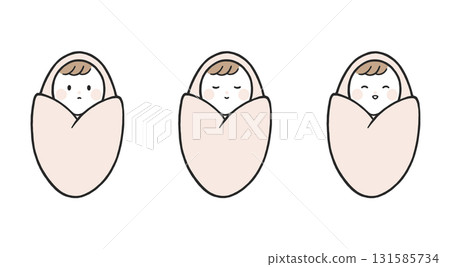 用襁褓包裹的嬰兒的可愛插圖集，向量 131585734
