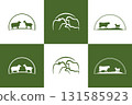 Livestock cattle silhouette logo cow sheep flat graphic set design 131585923
