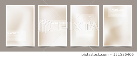 Minimalistic nacre and pearl wedding cards. Smooth pale cream gradient poster background with sandy waves in ecru. Vector illustration 131586406