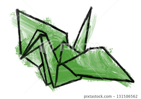 鶴摺紙鶴可愛簡約美麗水彩手繪日式綠色 131586562