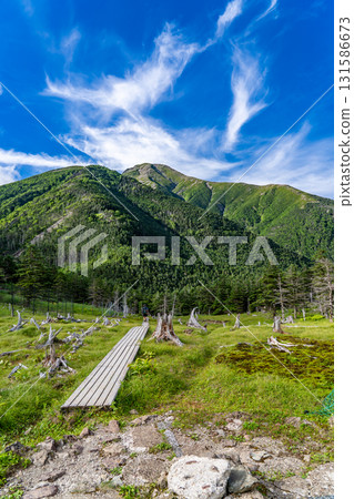 View of Mt. Hijiri (Mae Hijiri) and Mt. Ko Hijiri from Hijiridai. Hijiri climbing in the Southern Alps. View of Mt. Hijiri (Mae Hijiri) and Mt. Ko Hijiri from Hijiridai. Hijiri climbing in the Southern Alps. 131586673