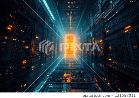 Illuminated corridor a futuristic perspective on data center cyber environments Illuminated corridor a futuristic perspective on data center cyber environments 131587011