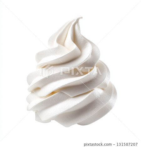 Whipped cream swirl dessert topping element creamy texture white color sweet dairy isolated on white background delicious soft smooth decorative 131587207