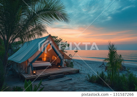 Serene beachside glamping experience coastal retreat travel photography sunset panorama Serene beachside glamping experience coastal retreat travel photography sunset panorama 131587266