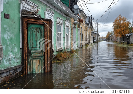 Residential areas under water urban photography of flooded streets and abandonment Residential areas under water urban photography of flooded streets and abandonment 131587316