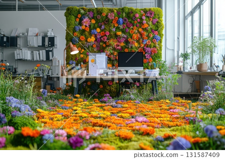 Floral office design creative workspace nature inspired vibrant environment modern viewpoint 131587409