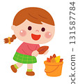 Illustration of a girl picking up fallen leaves 131587784