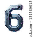 Number six metallic silver chrome digital character transparent background PNG format isolated graphic element typography design 131589018