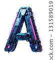 Futuristic digital letter with glowing neon circuit pattern on transparent background png format perfect for modern technology design graphic element 131589019