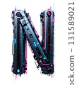 Futuristic letter N transparent background PNG digital typography neon cyberpunk style glowing effect metallic surface design element graphic art 131589021