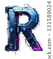 Futuristic metallic letter R with transparent background png file featuring blue purple gradient holographic surface technology design digital art 131589024