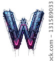 Letter W ice crystal frozen alphabet transparent background PNG format with blue purple gradient texture 131589033
