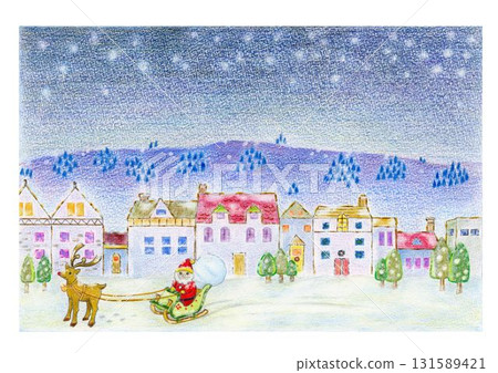 聖誕老人在雪橇上-色鉛筆畫 聖誕老人在雪橇上-色鉛筆畫 131589421