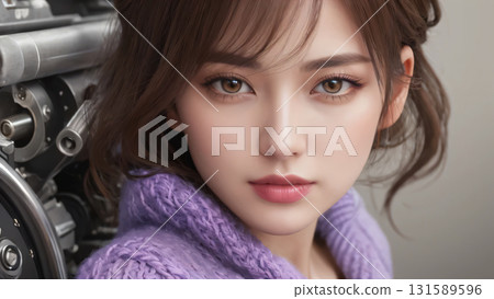 女模特兒的特寫肖像，從胸部上方看 131589596