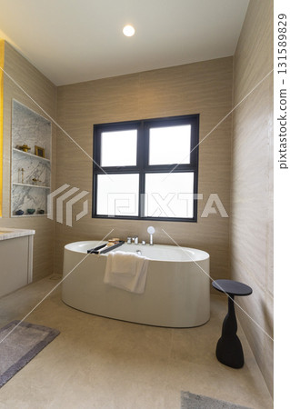 modern bathroom with marble and natural stone 131589829