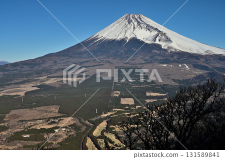Mount Fuji's snowy ridge as seen from Mount Echizen in the Ashitaka mountain range Mount Fuji's snowy ridge as seen from Mount Echizen in the Ashitaka mountain range 131589841