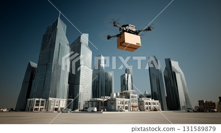 無人機在城市摩天大樓間飛行：下一代物流的未來願景 131589879
