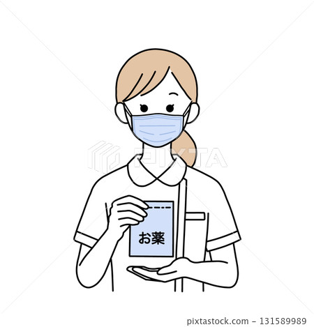 護士遞藥（戴口罩）的插圖背景透明 131589989