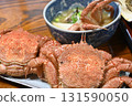 Dinner at the guesthouse: a mountain of seafood: hairy crab, sea urchin, oysters 131590050
