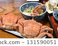 Dinner at the guesthouse: a mountain of seafood: hairy crab, sea urchin, oysters 131590051