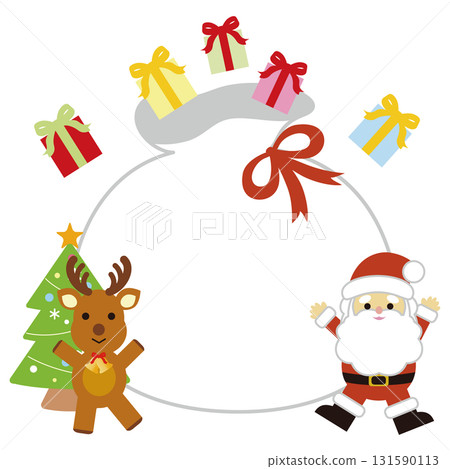 [Christmas Frame] Message frame with Santa Claus, reindeer, and gifts 131590113