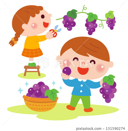 Illustration of children picking grapes 131590274