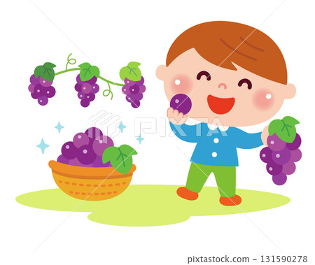一個男孩狩獵葡萄的插圖 131590278