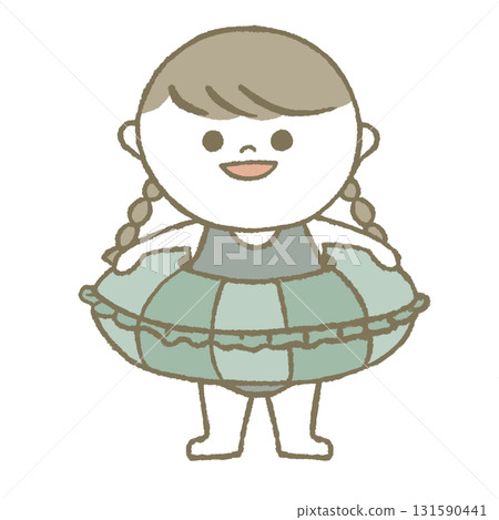 Child in a swimsuit holding a swim ring 131590441