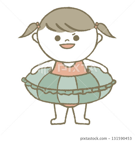 A child in a swimsuit holding a swim ring with a proud look on his face A child in a swimsuit holding a swim ring with a proud look on his face 131590453