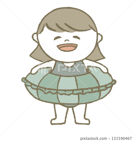 Child in a swimsuit holding a swim ring Child in a swimsuit holding a swim ring 131590467