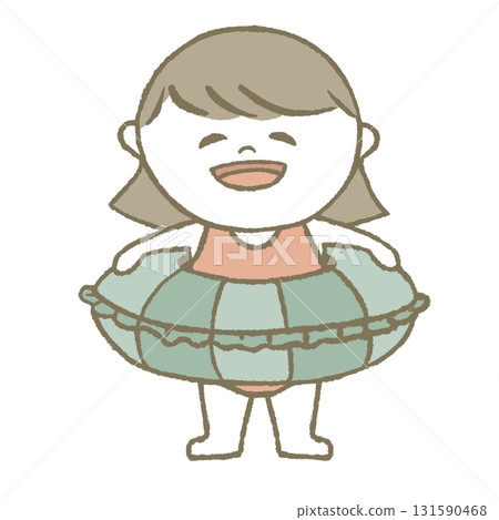 Child in a swimsuit holding a swim ring Child in a swimsuit holding a swim ring 131590468