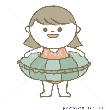 穿著泳衣的孩子拿著游泳圈 131590471