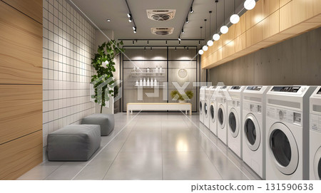 Interior of modern laundry room with washing. 131590638