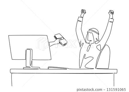 Continuous one line drawing hands coming out of monitor screen holding a stack of banknotes. Receive bonus for outstanding performance. Things from Screen. Single line draw design vector illustration Continuous one line drawing hands coming out of monitor screen holding a stack of banknotes. Receive bonus for outstanding performance. Things from Screen. Single line draw design vector illustration 131591065