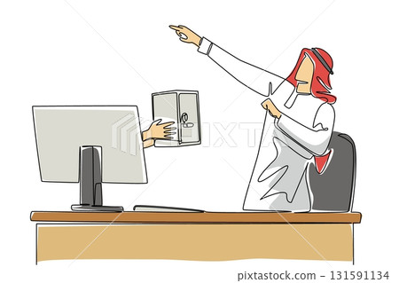 Single continuous line drawing hands out of the monitor screen while holding a safe deposit box. Happiness to secure data. Safe. Anti theft. Things from Screen. One line design vector illustration Single continuous line drawing hands out of the monitor screen while holding a safe deposit box. Happiness to secure data. Safe. Anti theft. Things from Screen. One line design vector illustration 131591134