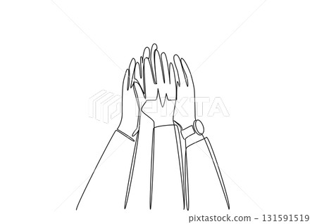 Single continuous line drawing several hands doing high five with heart pulse in the middle. Agreed to prioritize health. National Employee Health and Fitness Day. One line design vector illustration 131591519