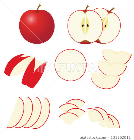 Simple illustration of an apple cut into various shapes Simple illustration of an apple cut into various shapes 131592011