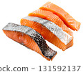 Sliced Salmon isolated on white background png transparent clipart. 131592137