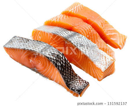 Sliced Salmon isolated on white background png transparent clipart. 131592137