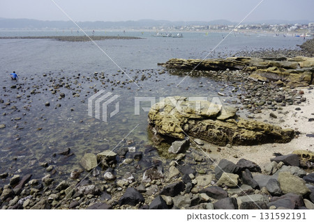 Shonan seascape in midsummer, with the misty sea stretching out in the distance 131592191