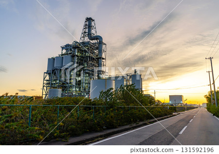 Biomass power plant bathed in the morning glow 131592196