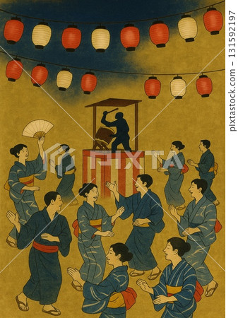 身著浴衣的日本人正在享受盆舞 131592197