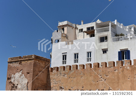 Essaouira old medina whitewashed buildings, Morocco 131592301