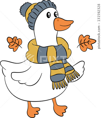Cartoon of a goose wearing a scarf in autumn Cartoon of a goose wearing a scarf in autumn 131592328