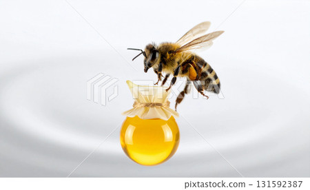 一隻蜜蜂攜帶一罐蜂蜜的特寫鏡頭(生成人工智慧) 一隻蜜蜂攜帶一罐蜂蜜的特寫鏡頭(生成人工智慧) 131592387